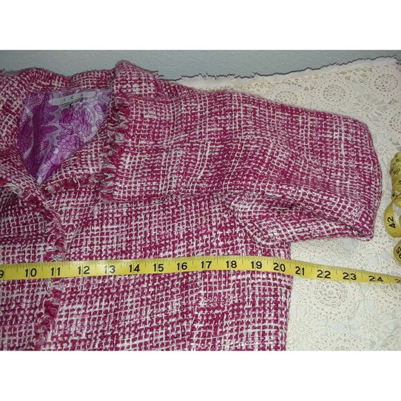 I.C.E. Women's Blazer Size 12 Tweed Lined Jacket Pink and Red Fringed Patterned - Picture 7 of 12